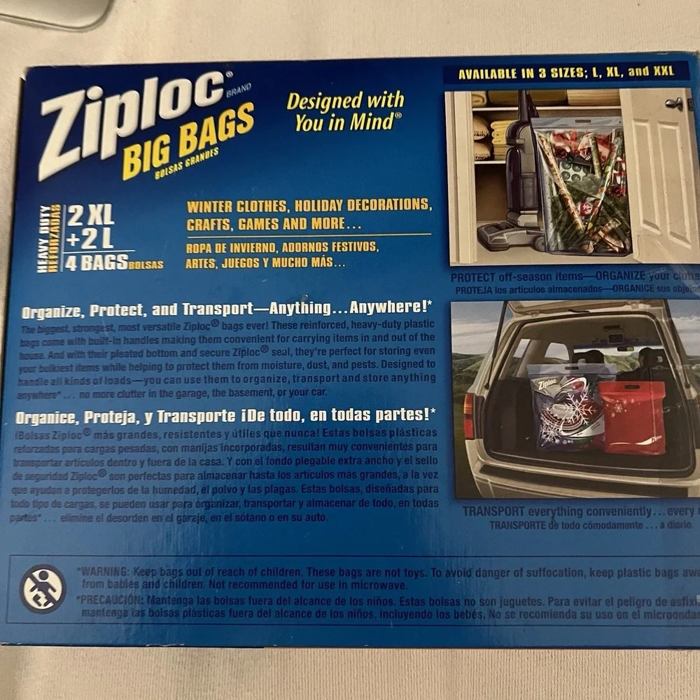 Vintage Ziploc Holiday Big Bags 2 XL Snowflake & 2 L  Red‎ Snowflakes New